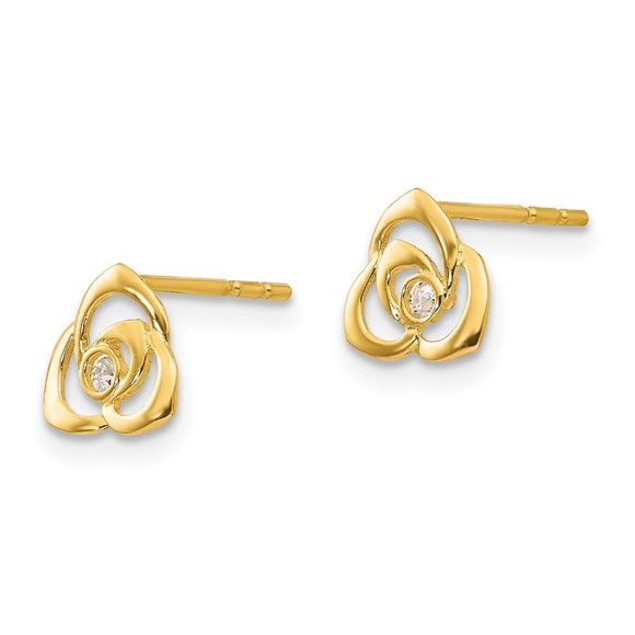 14k Yellow Gold Madi K Children's Kids Girls Jewelry CZ Flower Post Earrings
